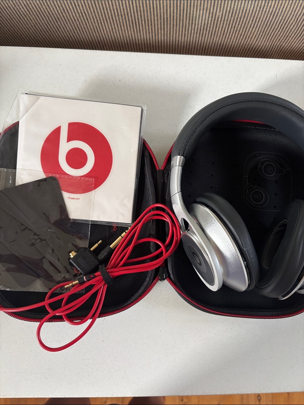 Beats by Dre Silver and Black Over-Ear Headphones with Red Cable